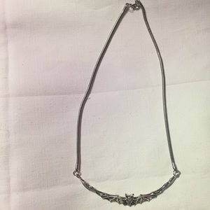 Goth Silver Zinc Alloy Wide Wing Gothic Bat Necklace